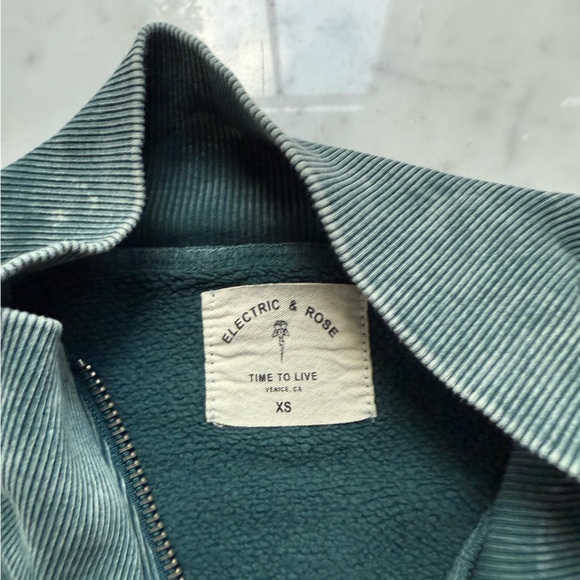 Electric & Rose Zip Up Sweatshirt in Washed Green - Picture 2 of 3